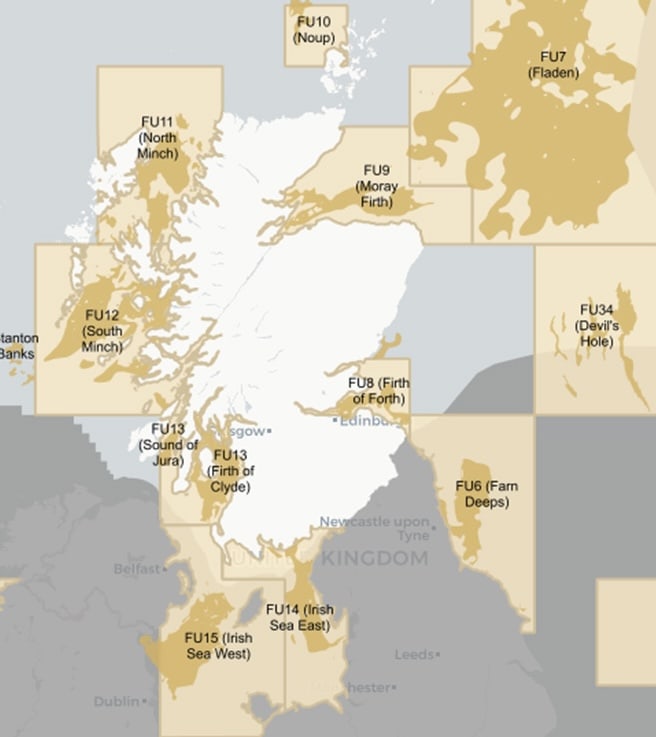 The separate prawn grounds in the north of the UK – other grounds are found further south, west of Ireland, and as far away as the Rosemary Bank. Achieving MSC accreditation for the fishery would not be easy – each separate population of Nephrops would need its own paper trail and assessment, in a fishery where many stocks are combined into the same TAC – but it is quite possible. ICES already provides advice on management of each individual functional unit, including bycatch advice, in stocks that have been studied for more than a generation.